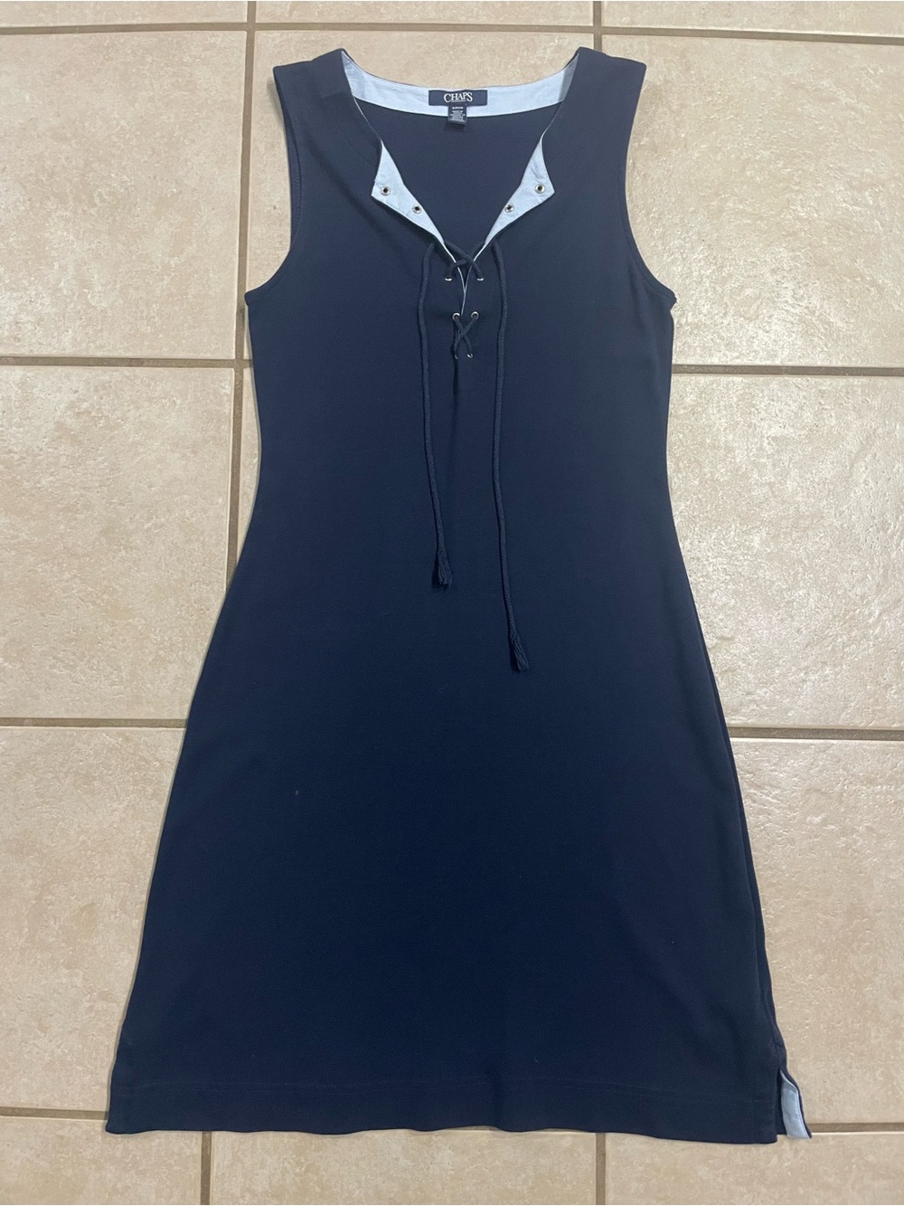 Chaps Navy Sleeveless Lace-Up Shift Dress
